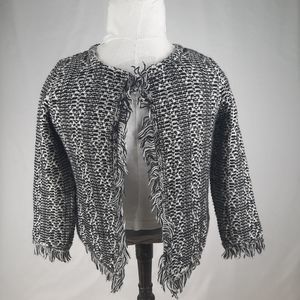 Lineamaglia Alpaca Blend Fringe Cardigan Jacket wool sweater black white hook M